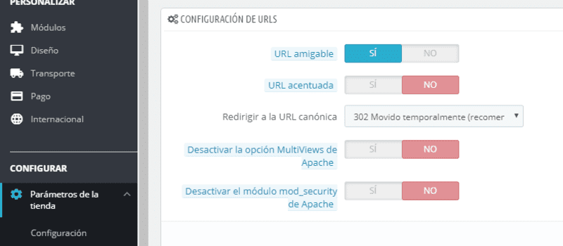 Configurar URLs amigables en PrestaShop