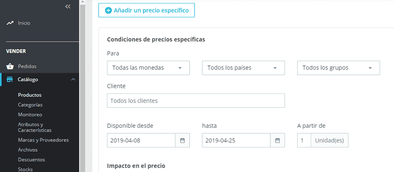 Cómo crear una oferta de producto en PrestaShop
