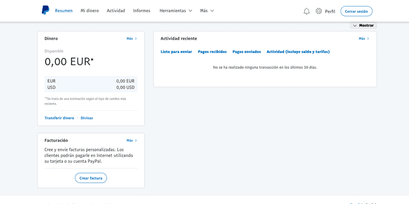 Registro en PayPal