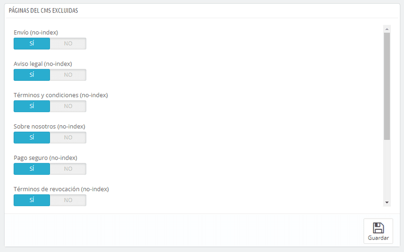 Selecciona las secciones que quieres añadir al Sitemap