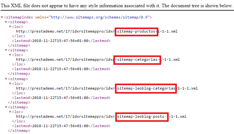 Resultado Sitemap con el módulo de Innovadeluxe