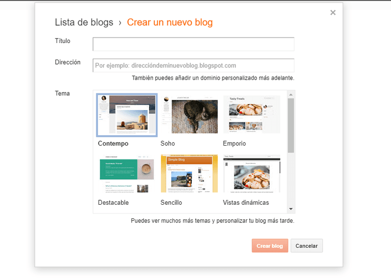 Catálogo de plantillas de Blogger