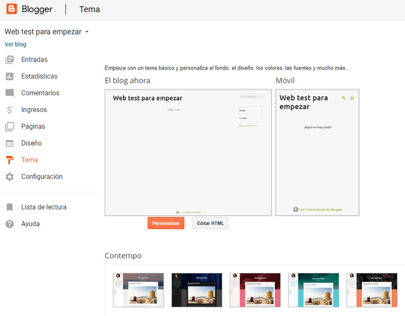 Crear página web en blogger
