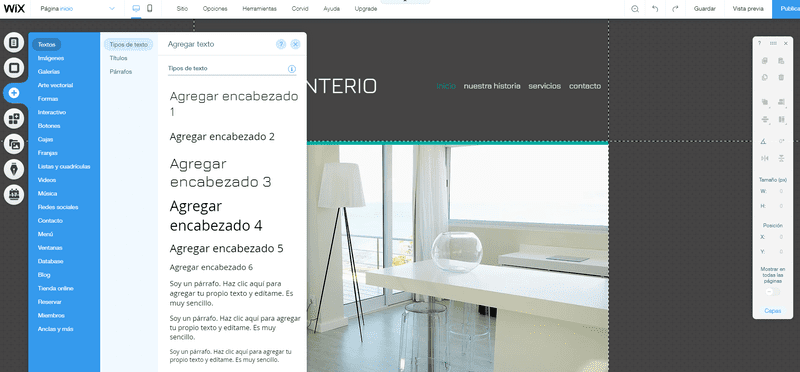 Crear página web en WIX