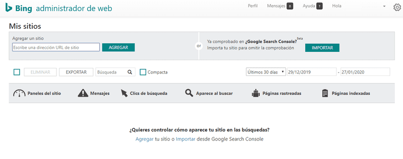 Importar un sitio al webmasters tools de Bing