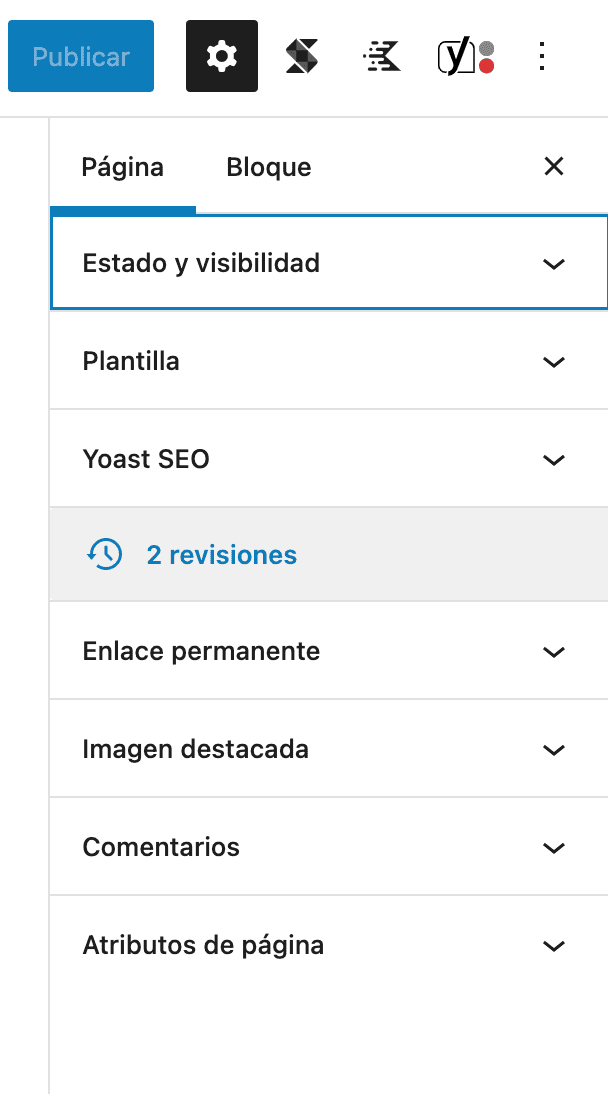 Barra lateral de editor Gutenberg
