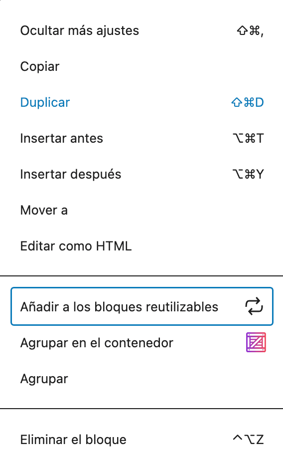 reutilizar bloques gutenberg