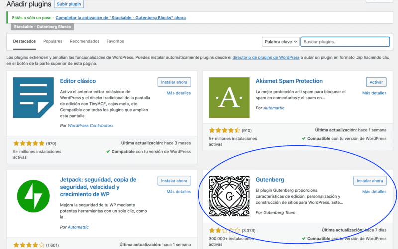 Cómo descargar el plugin gutenberg