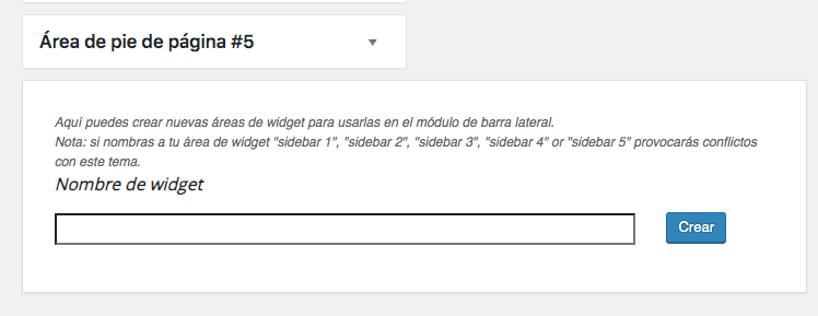 Cuadro para crear área de Widget