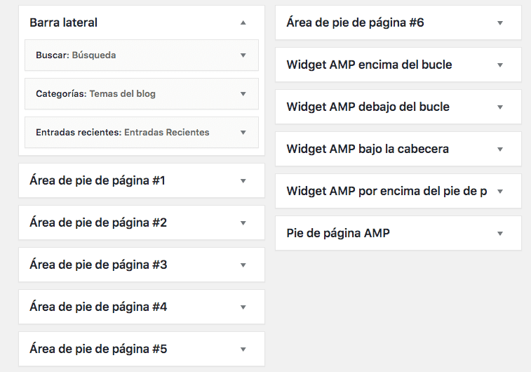 Zonas de widgets en el back de WordPress