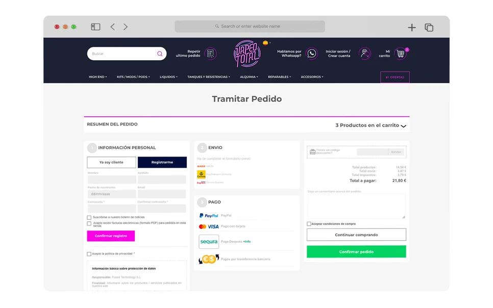 Vapeo Total - Checkout